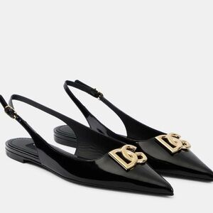 Dolce & Gabbana Lollo DG Logo Patent Leather Slingback Flat Sandals Shoes